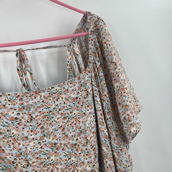 LANE BRYANT Dress Size 26 Blue Floral Flutter Sleeve Tie Back Vivid Ditsy Plus - Picture 7 of 15
